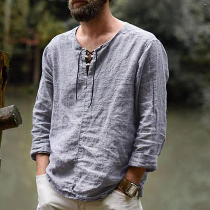 Men's T Shirts Men Linen Long Sleeve Shirt Plus Size Top Ancient Vintage Style V Neck Lace Up Tops For Clothing, Beige
Men's T Shirts Men Linen Long Sleeve Shirt Plus Size Top Ancient Vintage Style V Neck Lace Up Tops For Clothing, Beige