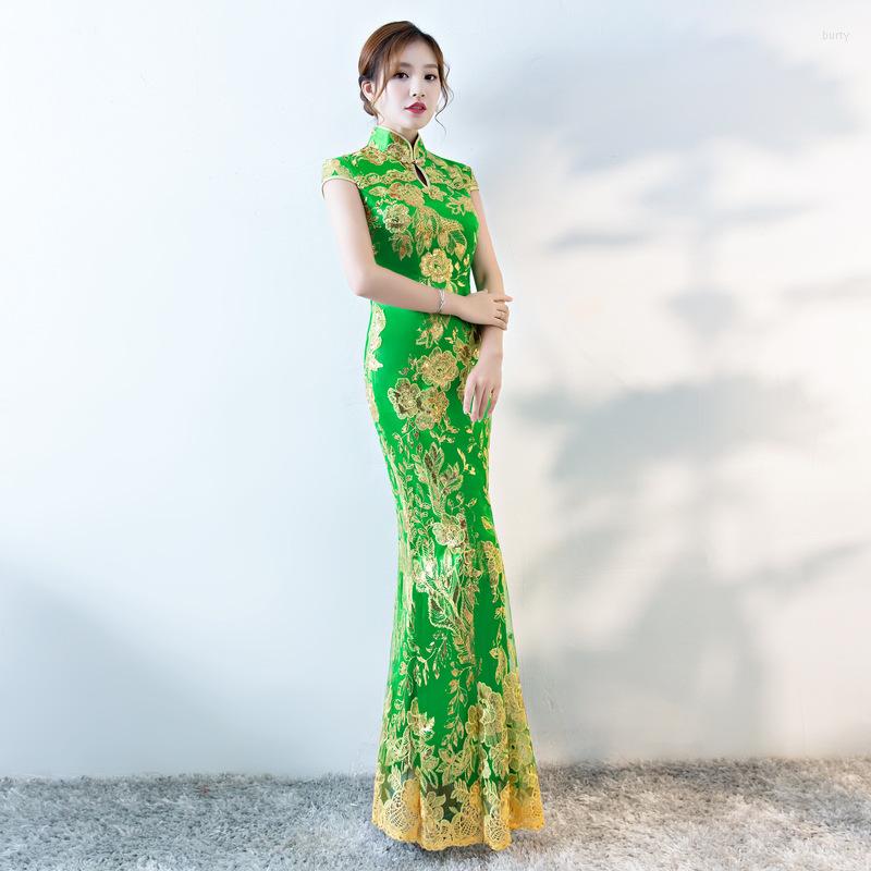 Ethnic Clothing Green Evening Dress Wedding Party Cheongsam Oriental Chinese Traditional Womens Qipao Long Robe Retro
Ethnic Clothing Green Evening Dress Wedding Party Cheongsam Oriental Chinese Traditional Womens Qipao Long Robe Retro