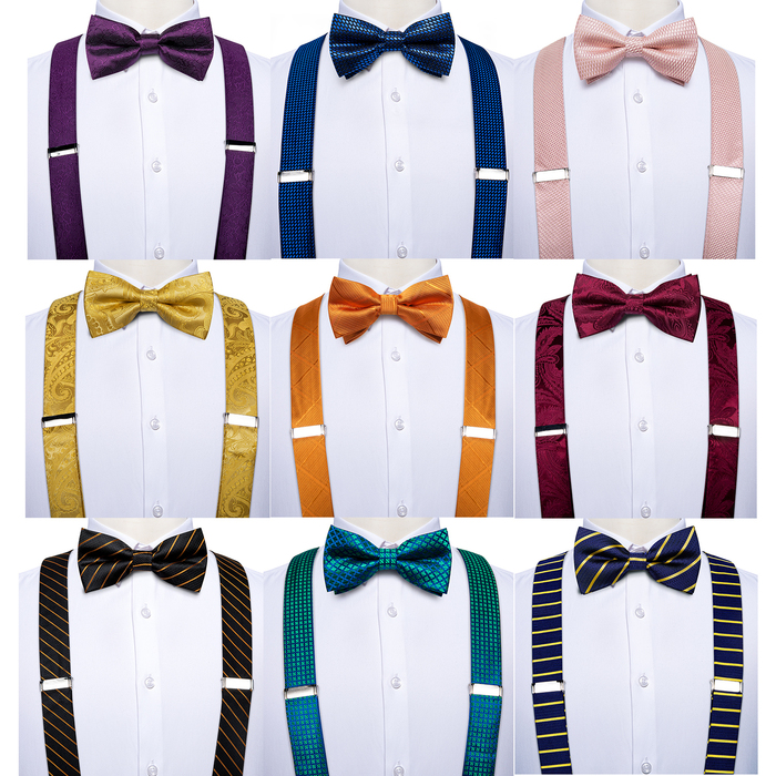 Suspenders DiBanGu Mens Adjustable Silk Bow Tie Cufflinks Pocket Square Set Metal Clips Y back Elastic Braces Wide Strap 35CM 230217
Suspenders DiBanGu Mens Adjustable Silk Bow Tie Cufflinks Pocket Square Set Metal Clips Y back Elastic Braces Wide Strap 35CM 230217