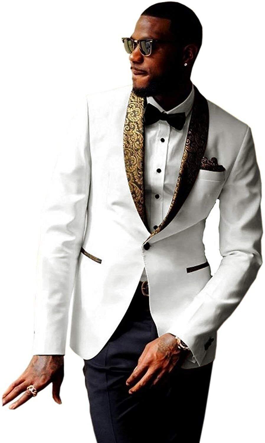 New White Wedding Tuxedos 2023 Pant With Coat Slim Black Man Male Blazer Slim Men Suit For Groom Wedding Guest Wear One Button Satin Groomsmen Suits F