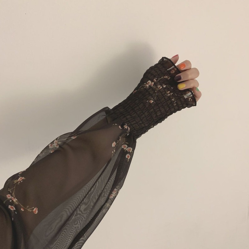 Casual Dresses Spring Womens Sexy Black Dress Vintage Flower Long Puff Sleeve Chiffon Korean Mini Vestidos Mujer Clothes 13676 230217