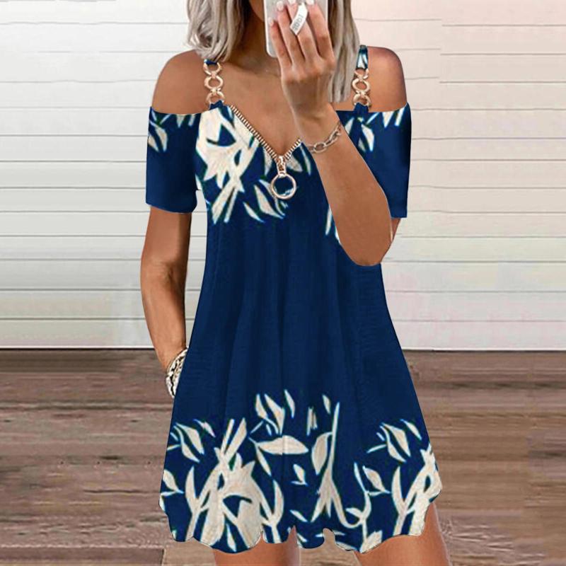 Casual Dresses Women Cold Shoulder Short Sleeve Dress V Neck Zipper Print Shirt Summer Beach Vestido Sukienki, Navy
Casual Dresses Women Cold Shoulder Short Sleeve Dress V Neck Zipper Print Shirt Summer Beach Vestido Sukienki, Navy