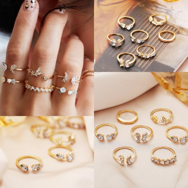 Cluster Rings 7Pcs Korean Butterfly Flower Ring Opening Adjustable Size Rhinestone Zircon Gold Color Women Jewelry AccessoriesCluster
Cluster Rings 7Pcs Korean Butterfly Flower Ring Opening Adjustable Size Rhinestone Zircon Gold Color Women Jewelry AccessoriesCluster