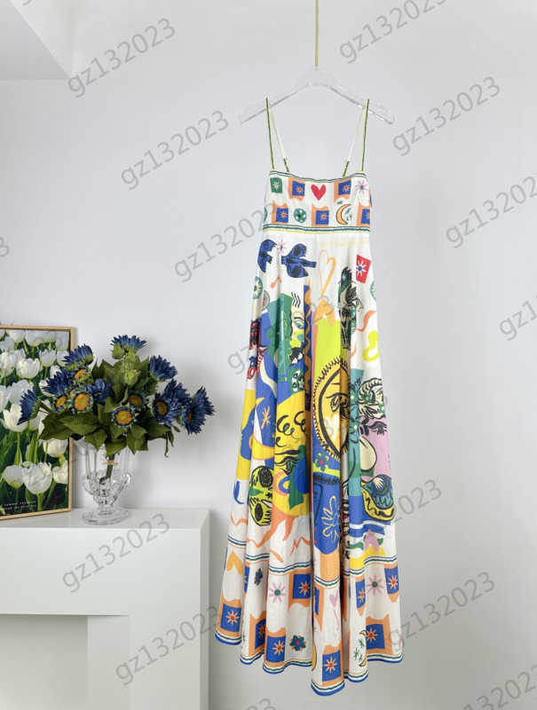 Coloured Painting Dress Back Elastic Design Pull High Waist Line Slim Dress Linen Fabric Adjustable Suspender Large Hemline A-line Maxiskit Women Dresses 1970
Coloured Painting Dress Back Elastic Design Pull High Waist Line Slim Dress Linen Fabric Adjustable Suspender Large Hemline A-line Maxiskit Women Dresses 1970