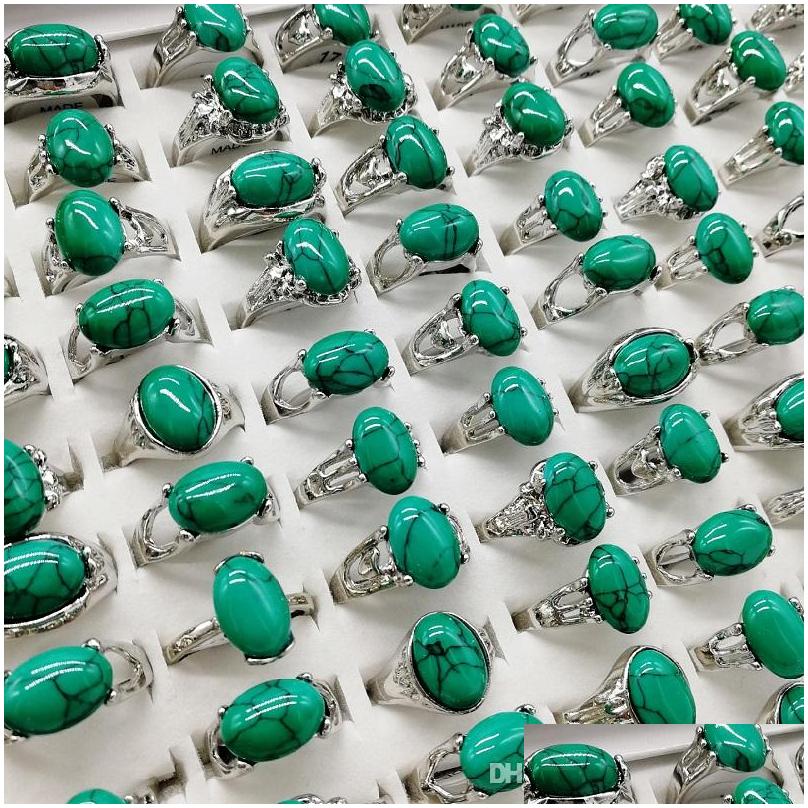 Car Dvr Band Rings Fashion Charm 20 Pieces/Lot Turquoise Green Natural Stone Ring Fit Womens Men Malachite Jewelry Gift Drop Delivery Dhn8D
