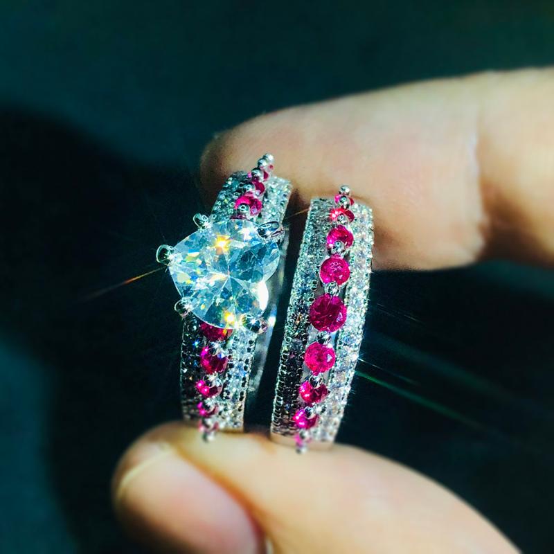 Cluster Rings Luxury Heart Ring Sets For Women Pink Zircon Engagemt Wedding Jewelry Sliver Color Fashion Wholesale Gift
Cluster Rings Luxury Heart Ring Sets For Women Pink Zircon Engagemt Wedding Jewelry Sliver Color Fashion Wholesale Gift