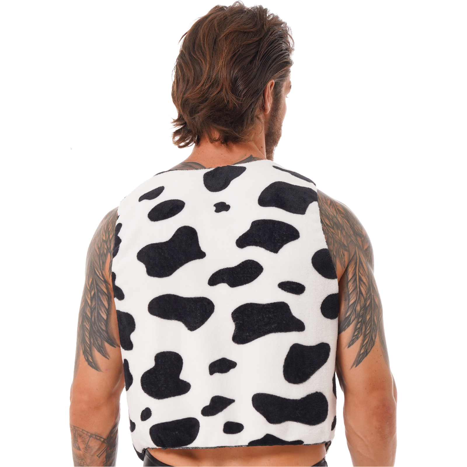 Men's Vests Cow Print Open Front Coat Jacket Vest Halloween Festival Hippie Costume Cowboy Cardigan Cosplay Party Fancy Dress Up 230217