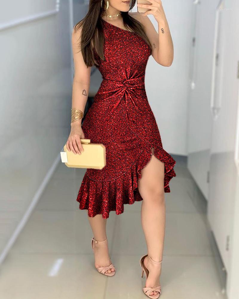 Casual Dresses 2023 Women Spring Autumn Elegant Ruched Slit Glitter One Shoulder Sleeveless Twisted Ruffled Midi Bodycon Dress Party, Green
Casual Dresses 2023 Women Spring Autumn Elegant Ruched Slit Glitter One Shoulder Sleeveless Twisted Ruffled Midi Bodycon Dress Party, Green
