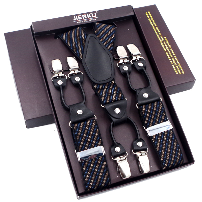 Suspenders Fashion Black leather 6 Clips Braces Vintage Casual Suspensorio Tirante Trousers Strap bretele FatherHusband's Gift 230217