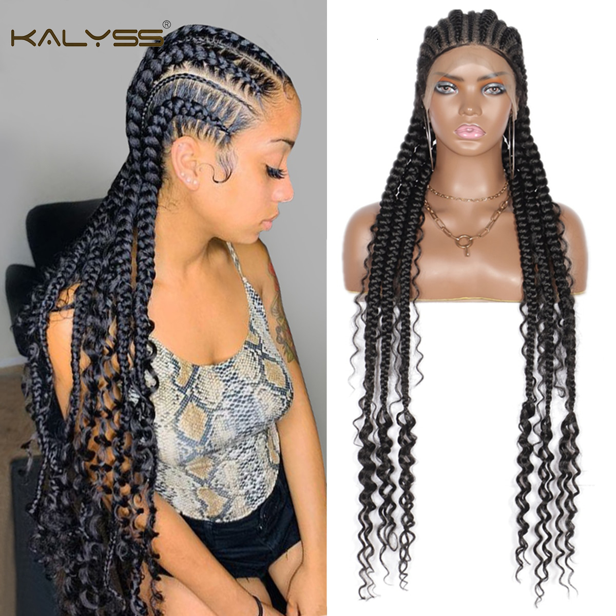 

Human Hair Wigs Kalyss Synthetic Box Cornrow Braided 35" Full Lace Front Wig Braiding afro braid wig With Baby For Black Women 230217, Ombre color
