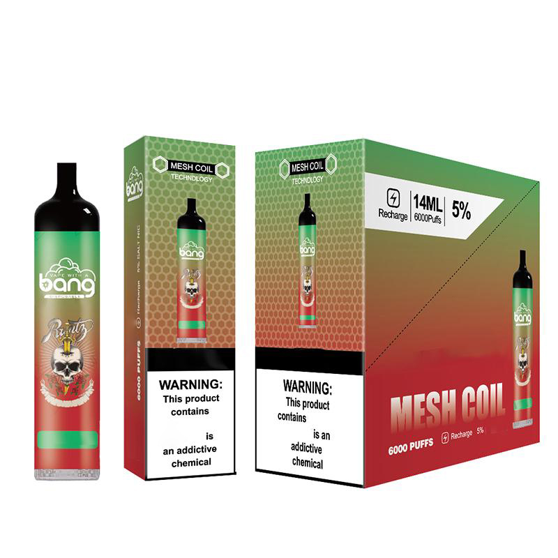 Bang 6000 Puffs Disposable E cigarettes 850mAh Rechargeable Battery Vaporizer 14ml Pre Filled Mesh Coil Pods vape vs puff 800 2800 1600 elves 5000
Bang 6000 Puffs Disposable E cigarettes 850mAh Rechargeable Battery Vaporizer 14ml Pre Filled Mesh Coil Pods vape vs puff 800 2800 1600 elves 5000
