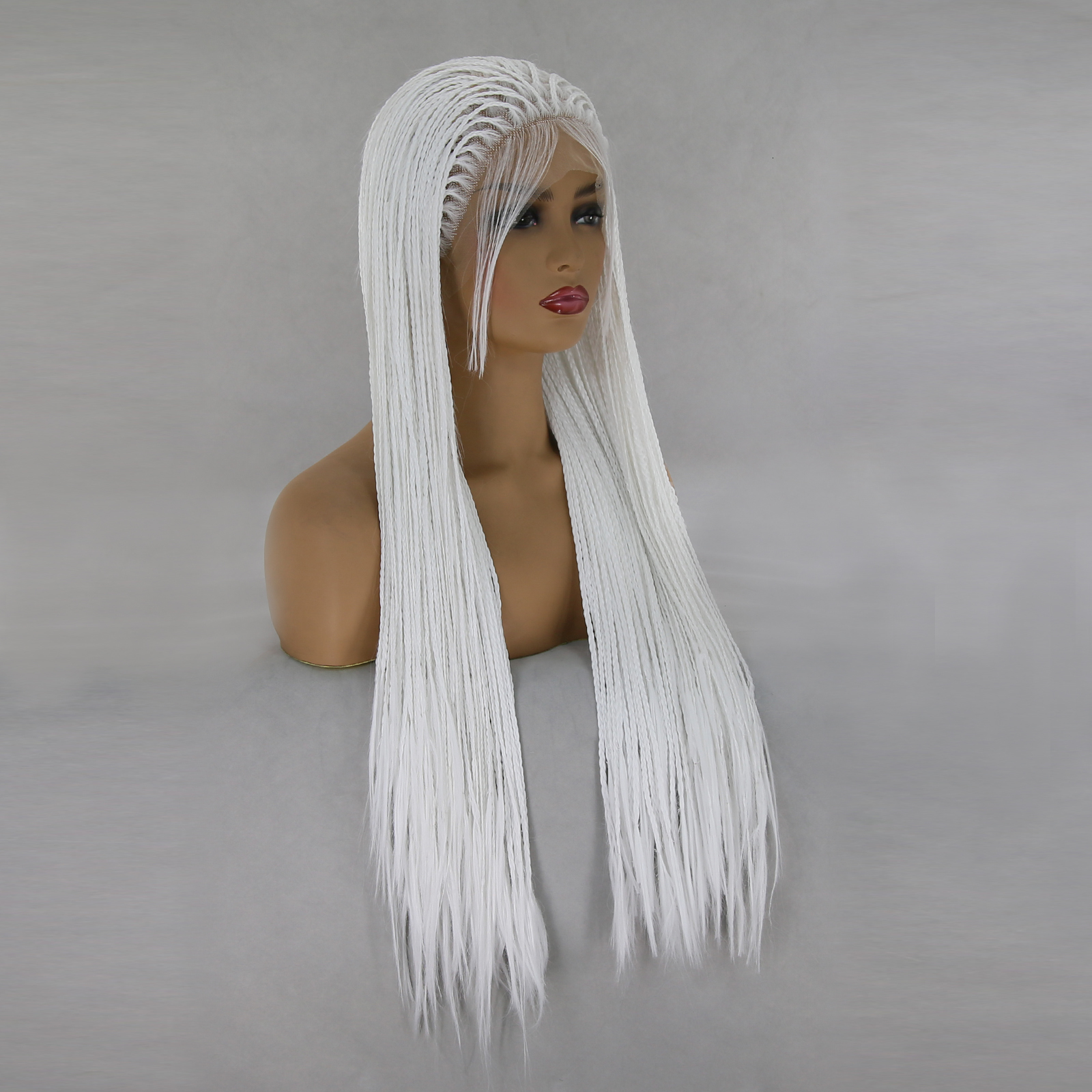 Human Hair Wigs BTWTRY White Micro Braided Synthetic Lace Front with Baby Heat Resistant Fiber Box Braids Wig for Black Womne 230217