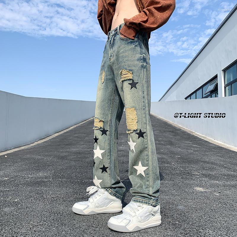 Men's Jeans Fashion Vintage Star Patch Ripped Men's American Style Retro Tide Brand High Street Vibe Washed Loose Straight Denim Pants, Black
Men's Jeans Fashion Vintage Star Patch Ripped Men's American Style Retro Tide Brand High Street Vibe Washed Loose Straight Denim Pants, Black