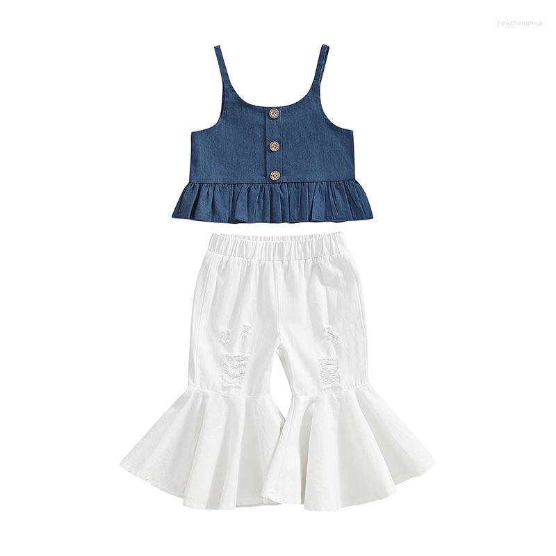 Clothing Sets Girls Two-piece Summer Clothes Set Blue U-neck Peplum Camisole And White Ripped Flared Trousers, Picture shown
Clothing Sets Girls Two-piece Summer Clothes Set Blue U-neck Peplum Camisole And White Ripped Flared Trousers, Picture shown