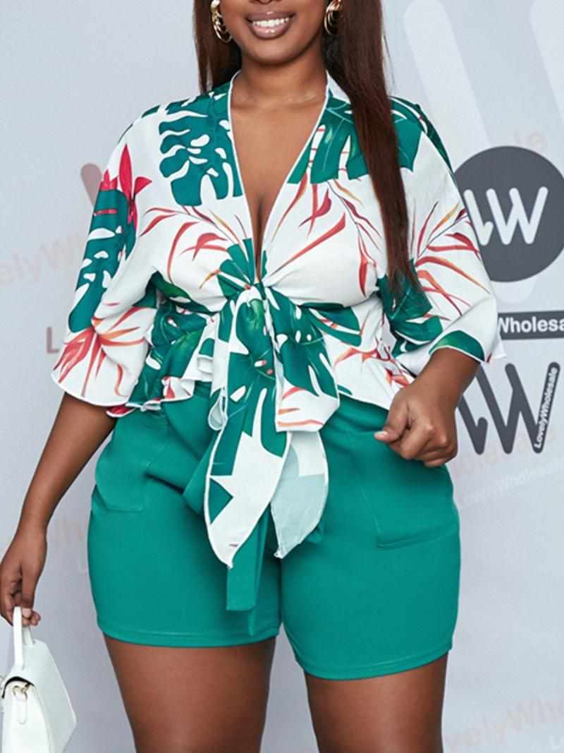 Women' Tracksuits Summer Green Printing Woman Two Pieces Shorts Set Holidays Party Half Sleeves Lace-up Shirt Casual Clubwear ClothesWomen
Women' Tracksuits Summer Green Printing Woman Two Pieces Shorts Set Holidays Party Half Sleeves Lace-up Shirt Casual Clubwear ClothesWomen