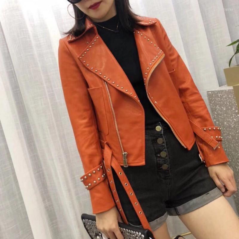 Women' Leather 2023 Fashion Women Candy Colors Punk Rivets Sheepskin Coat Orange Green Biker Female Slim Fit Short Belted Real Ja, Black
Women' Leather 2023 Fashion Women Candy Colors Punk Rivets Sheepskin Coat Orange Green Biker Female Slim Fit Short Belted Real Ja, Black