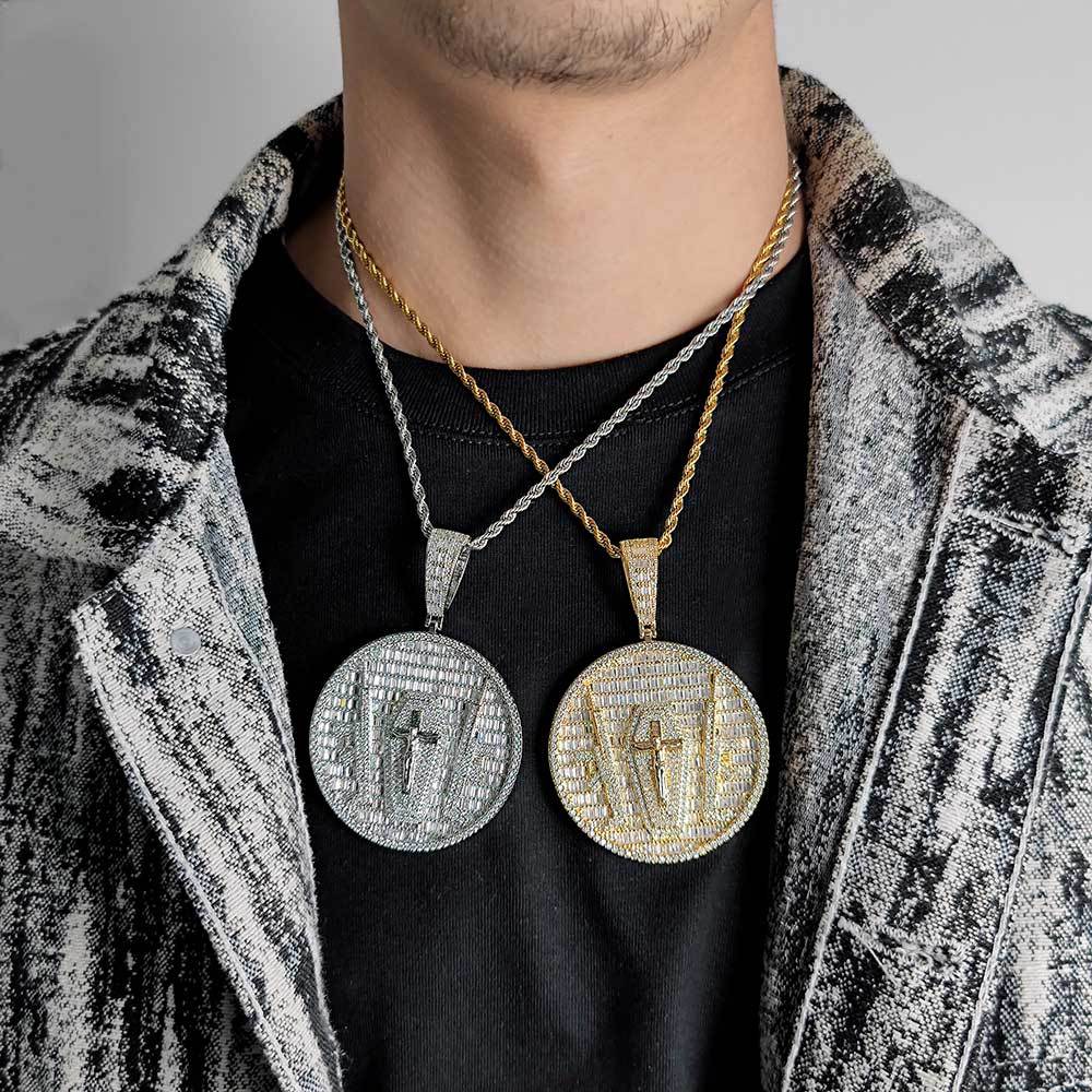 Hip Hop Jesus Cross Pattern Pendants Necklace Bling CZ Diamonds Religious Jewelry