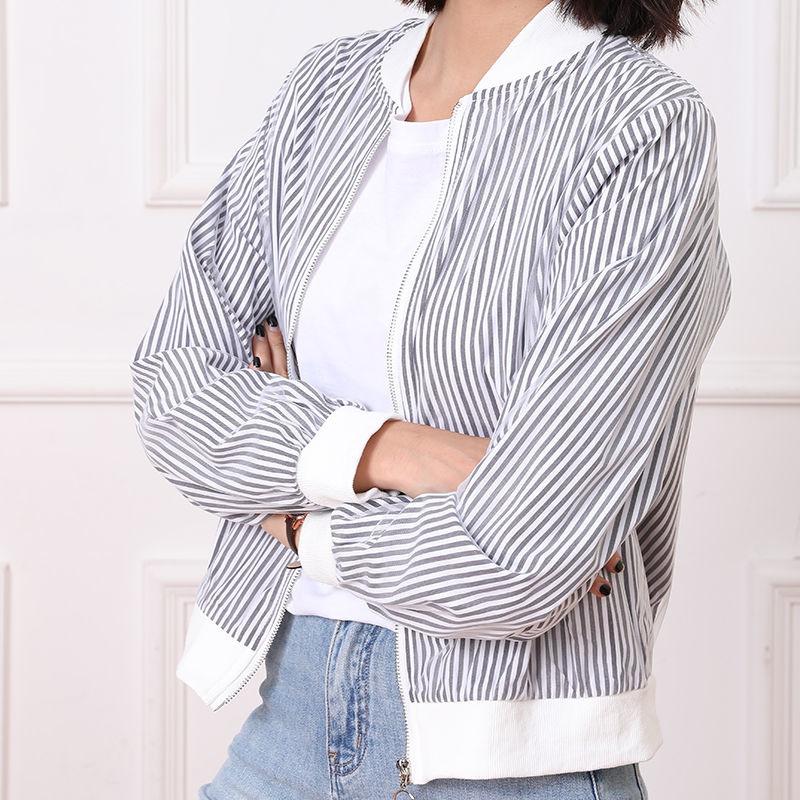 Women's Jackets Korean Striped Shirt Autumn Color Contrast Loose Thin Bomber Jacket Long Sleeve TopWomen's, Black
Women's Jackets Korean Striped Shirt Autumn Color Contrast Loose Thin Bomber Jacket Long Sleeve TopWomen's, Black