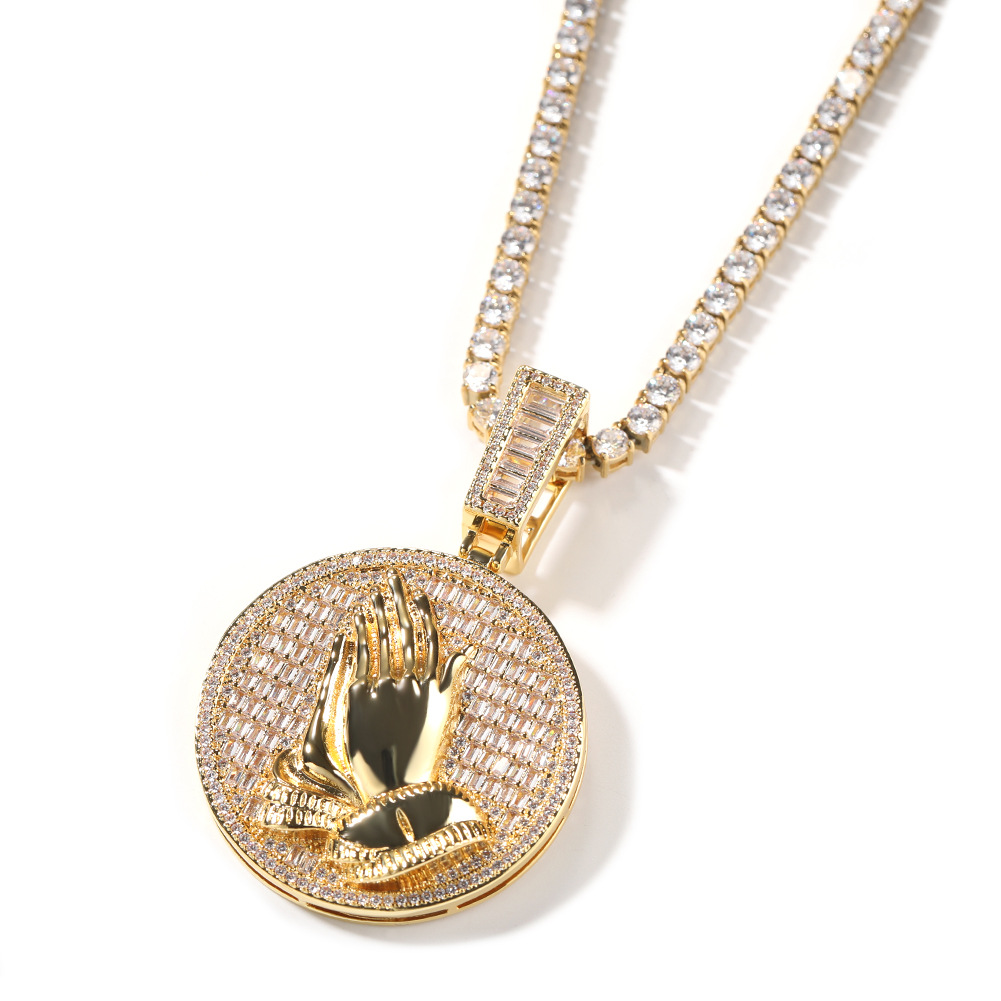 Hip Hop Playing Hands Pendants Necklace TopBling Full Zircon Religious Mens Jewelry