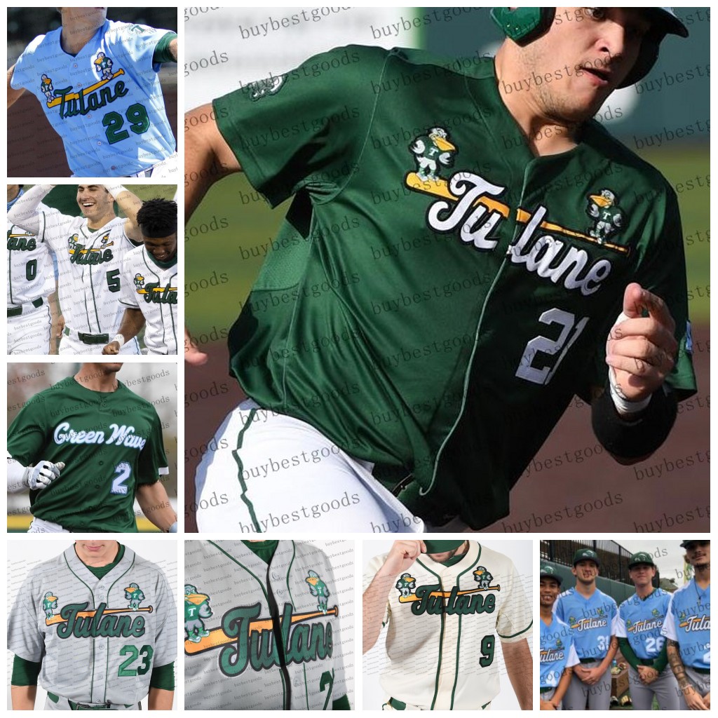 Custom Tulane Green Wave Baseball Jersey 11 Teo Banks 1 Ethan Groff 33 Brady Marget 17 Brady Hebert 14 Simon Baumgardt 2 Gavin Schulz Jerseys Stitched