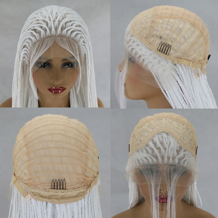 Human Hair Wigs BTWTRY White Micro Braided Synthetic Lace Front with Baby Heat Resistant Fiber Box Braids Wig for Black Womne 230217