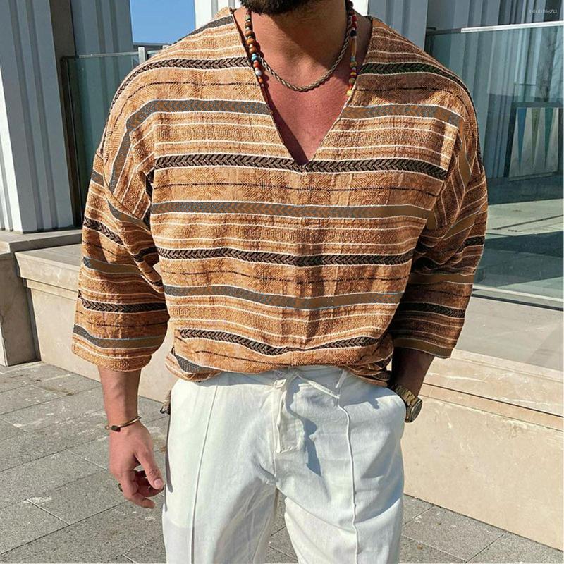 Men's T Shirts Men V Neck Short Sleeve Shirt Loose Fit Vintage Striped T-shirt Male Ethnic Folk Fashion Tees Tops Boho Style Summer Clothing, Beige
Men's T Shirts Men V Neck Short Sleeve Shirt Loose Fit Vintage Striped T-shirt Male Ethnic Folk Fashion Tees Tops Boho Style Summer Clothing, Beige