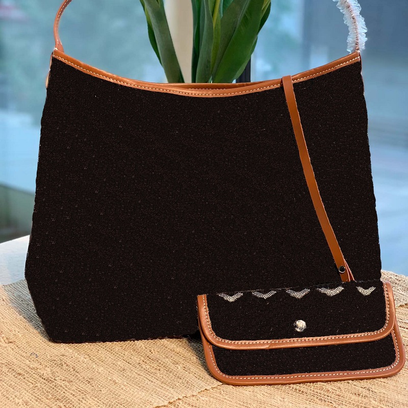 Fashion handbag Women's Tote bag Letter printing 2-piece design large capacity shopping bags, Black