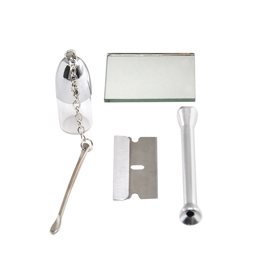 Snuff Kit and Snorting Set in a leather wallet Sniff Bottle Spoon Mirror 5 in one