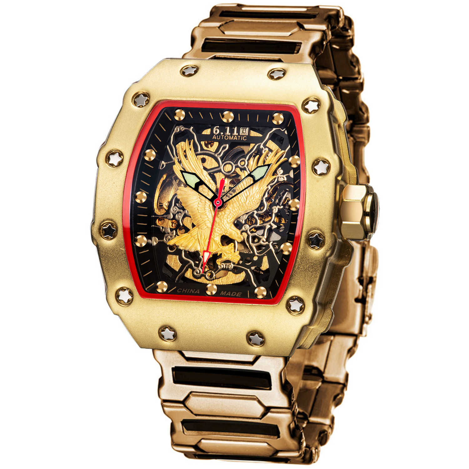 Wrist watch Net red Mir same steel strap transparent bottom automatic mechanical men's wine barrel fashion
Wrist watch Net red Mir same steel strap transparent bottom automatic mechanical men's wine barrel fashion