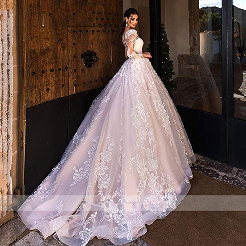 Luxury Ball Gown Weeding Dresses Sexy V Neck Bridal Gowns with Long Sleeves Lace Appliques Puffy Sweep Train Wedding Dress, White
Luxury Ball Gown Weeding Dresses Sexy V Neck Bridal Gowns with Long Sleeves Lace Appliques Puffy Sweep Train Wedding Dress, White