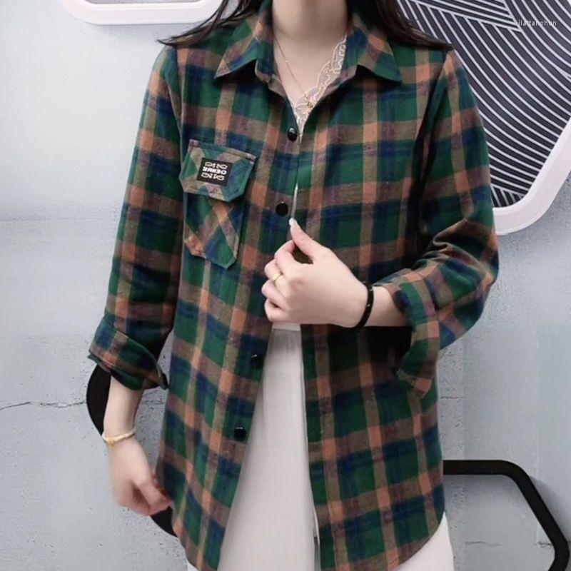 Women's Blouses Office Lady Stylish Plaid Blouse Spring Autumn Casual Single-breasted Female Lapel All-match Pockets Loose Long Sleeve Shirt, Green
Women's Blouses Office Lady Stylish Plaid Blouse Spring Autumn Casual Single-breasted Female Lapel All-match Pockets Loose Long Sleeve Shirt, Green
