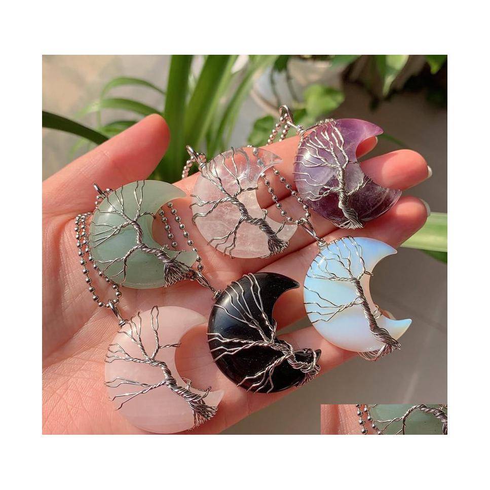 Pendant Necklaces Moon Crescent Wire Wrap Tree Natural Healing Stone Crystal Quartz Pendum Opal Amethyst Pink Necklace Carshop2006 D Dhsty
Pendant Necklaces Moon Crescent Wire Wrap Tree Natural Healing Stone Crystal Quartz Pendum Opal Amethyst Pink Necklace Carshop2006 D Dhsty
