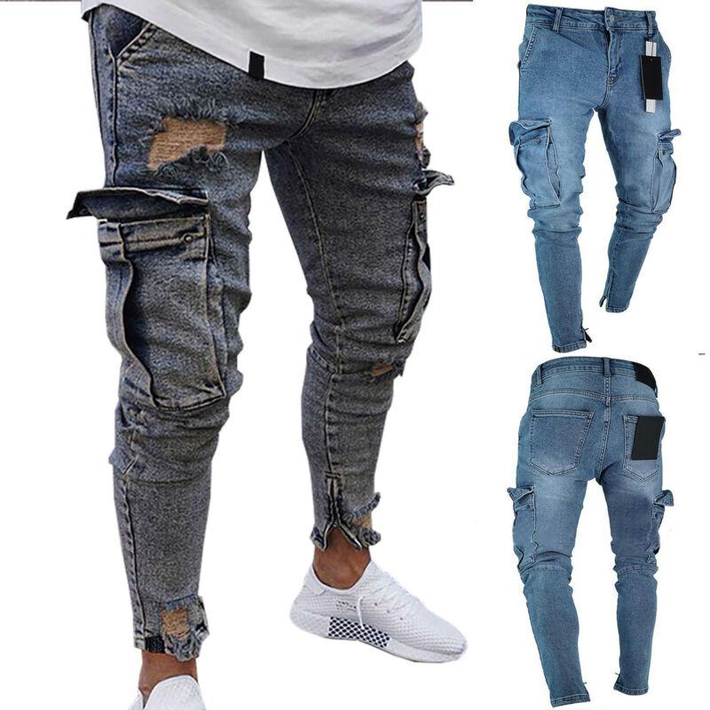 Men' Pants Men Cargo Biker Jeans Frayed Denim Skinny Slim Fit Long Trousers, Dark blue
Men' Pants Men Cargo Biker Jeans Frayed Denim Skinny Slim Fit Long Trousers, Dark blue
