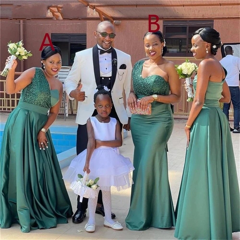 Hunter Bridesmaid Elegant One Shoulder African Girls Plus Size Maid of Honor Gowns Sequins Wedding Guest Party Zipper Back Dresses 2024