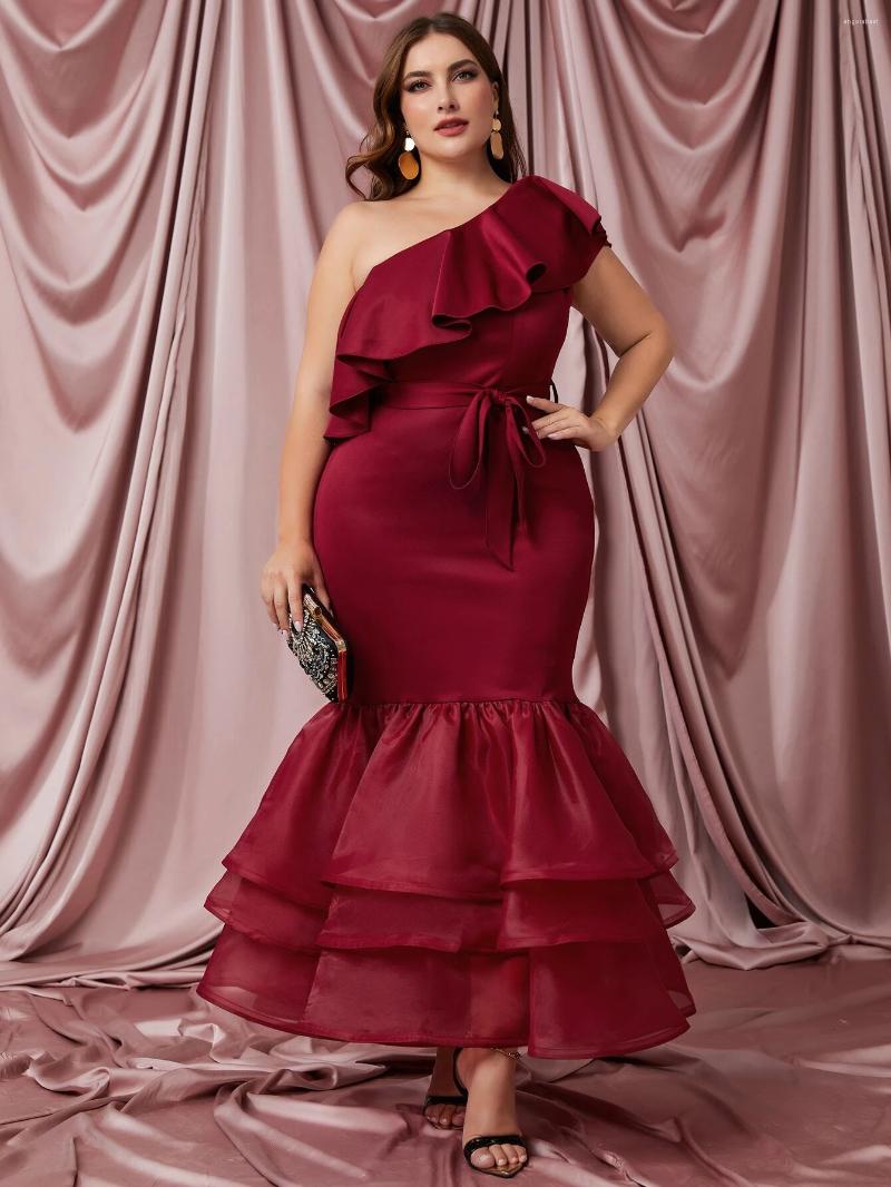 Plus Size Dresses Party For Women Fashion Oblique Collar Ruffle Fishtail Dress Red Elegant Lady Evening Large 2023
Plus Size Dresses Party For Women Fashion Oblique Collar Ruffle Fishtail Dress Red Elegant Lady Evening Large 2023