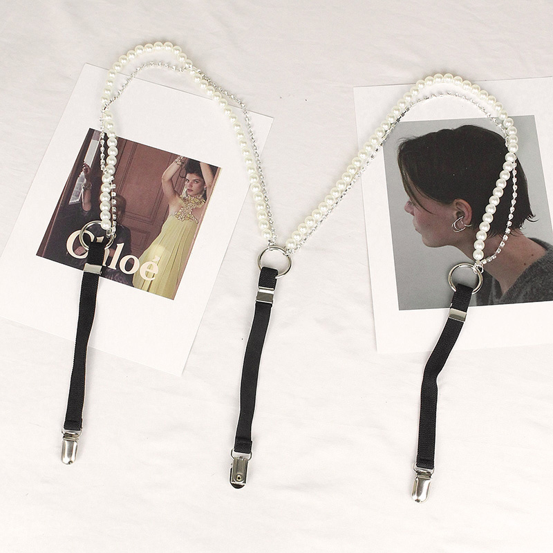 Suspenders 3 Clips Pearl Chain Belt for Women Elastic Trousers Pants Tights Strap Garter Adjustable 230217