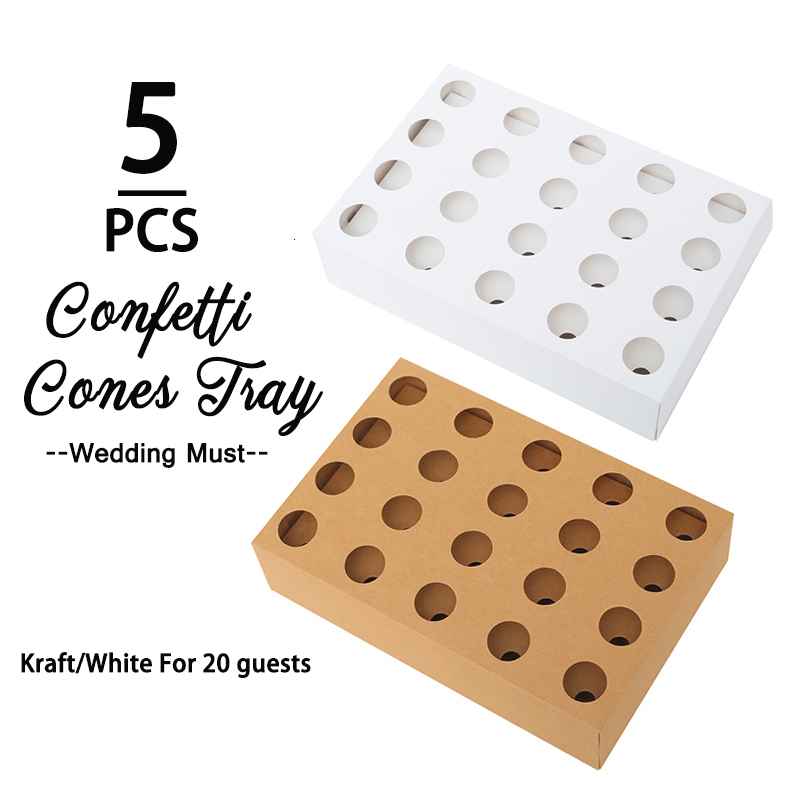 Banner Flags Confetti cone holder FEESTIGO natural confetti cones holder for wedding decoration White-Kraft confetti cones stand box tray 230217