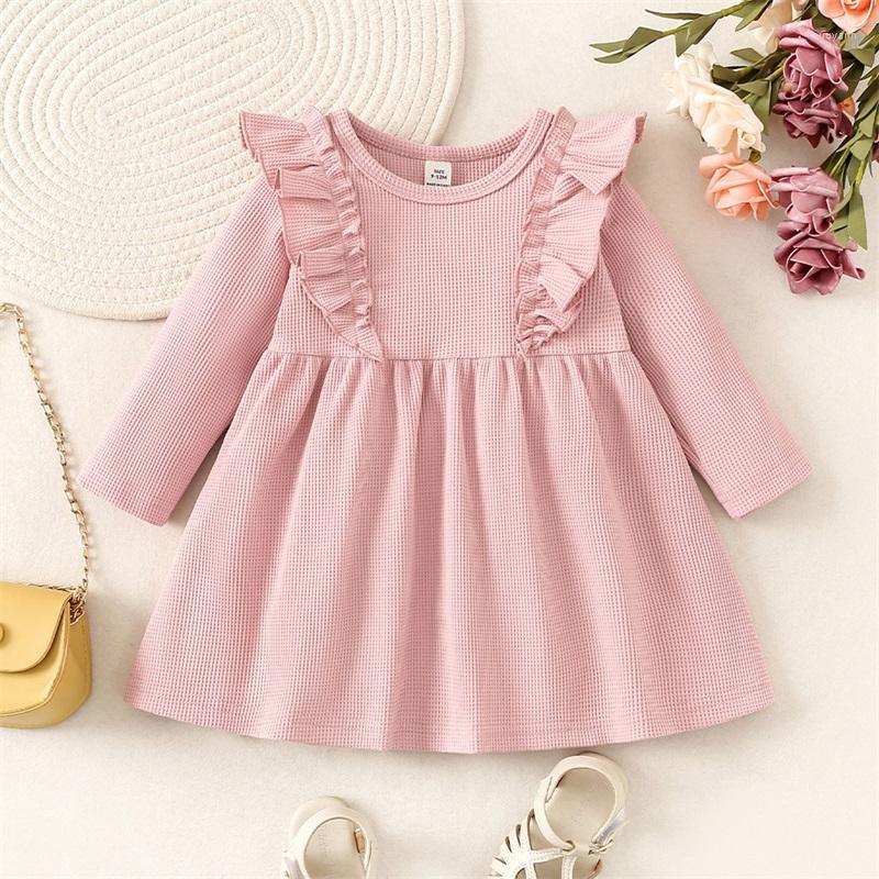 Girl Dresses Baby Girls Pink Dress Ruffle Hem Kids Waffle Fabric Spring Children Solid Color Clothes
Girl Dresses Baby Girls Pink Dress Ruffle Hem Kids Waffle Fabric Spring Children Solid Color Clothes