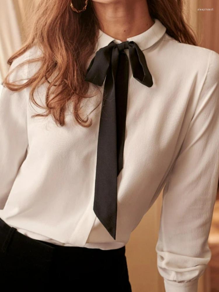 Women' Blouses 2023 Fall Contrast Color Streamer Silk Long Sleeve Shirt Women Top, White
Women' Blouses 2023 Fall Contrast Color Streamer Silk Long Sleeve Shirt Women Top, White