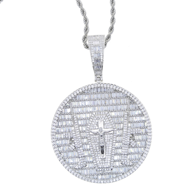 Hip Hop Jesus Cross Pattern Pendants Necklace Bling CZ Diamonds Religious Jewelry