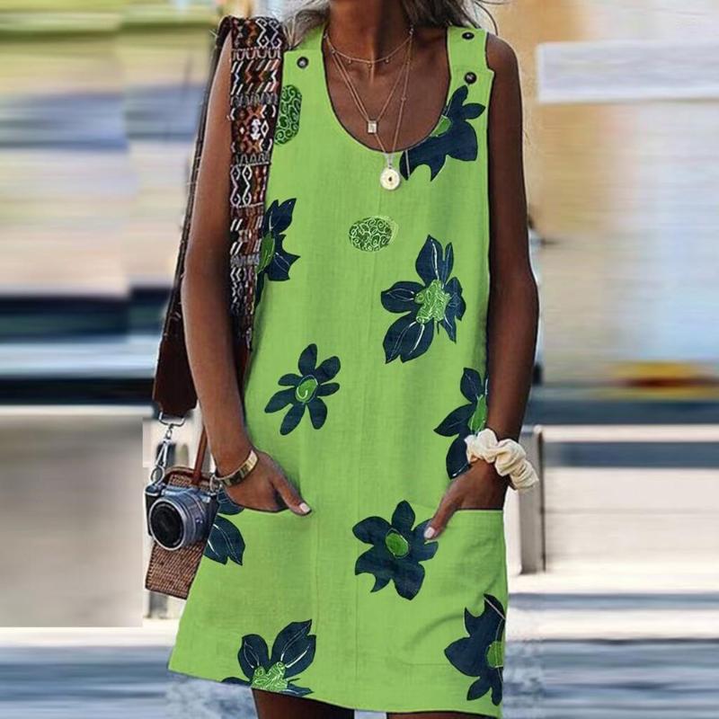 Casual Dresses Women Summer Sleeveles O Neck Printed Pocket Plain Mini, Green
Casual Dresses Women Summer Sleeveles O Neck Printed Pocket Plain Mini, Green