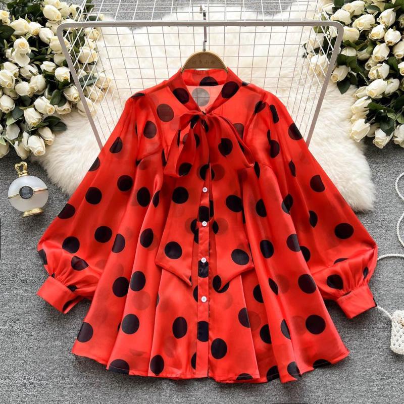 Women's Blouses Ladies Spring Retro Lace-Up Bow Polka Dot Chiffon Shirt Women Long Sleeve Loose Black White Red Blouse Single-Breasted Tops, Yellow
Women's Blouses Ladies Spring Retro Lace-Up Bow Polka Dot Chiffon Shirt Women Long Sleeve Loose Black White Red Blouse Single-Breasted Tops, Yellow