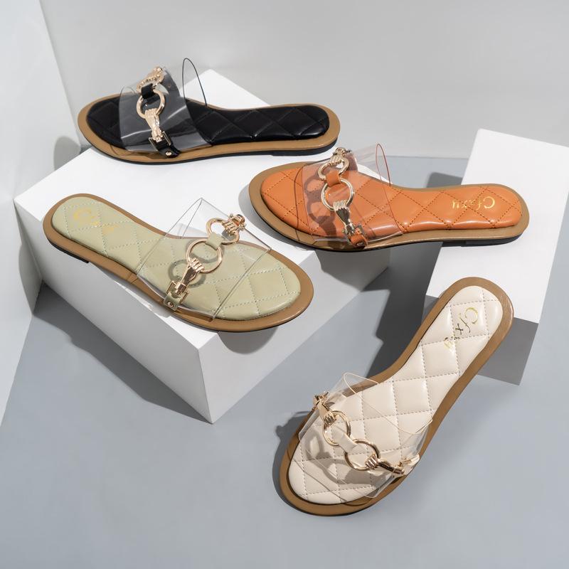 Slippers Summer Ladies Shoes Slides Female Sandals Metal Decoration Flat Heels Pumps Clear PVC Luxury Women's, Black
Slippers Summer Ladies Shoes Slides Female Sandals Metal Decoration Flat Heels Pumps Clear PVC Luxury Women's, Black