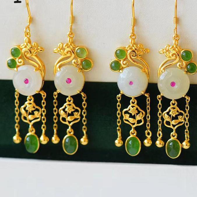 Dangle Earrings & Chandelier Original Silver Inlaid Hetian Jade Jasper Tassel Chinese Style Retro Charm Ladies Brand JewelryDangle
Dangle Earrings & Chandelier Original Silver Inlaid Hetian Jade Jasper Tassel Chinese Style Retro Charm Ladies Brand JewelryDangle