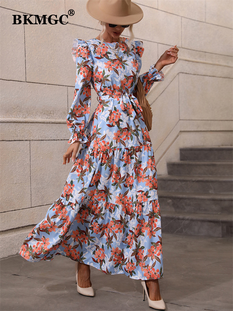 Casual Dresses BKMGC Ruffle Butterfly Sleeve Floral Print O-Neck Belted Waist Summer Autumn Women Long Maxi Boho Bohemian Cloth 230217
Casual Dresses BKMGC Ruffle Butterfly Sleeve Floral Print O-Neck Belted Waist Summer Autumn Women Long Maxi Boho Bohemian Cloth 230217
