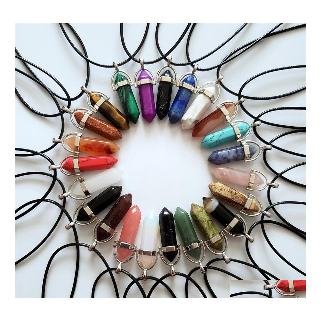 Pendant Necklaces Mixed Natural Stone Crystal Pillar Charms Chakra Pendum Necklace For Woman Leather Chains Jewelr Drop Delivery Jew Dhpxl
Pendant Necklaces Mixed Natural Stone Crystal Pillar Charms Chakra Pendum Necklace For Woman Leather Chains Jewelr Drop Delivery Jew Dhpxl
