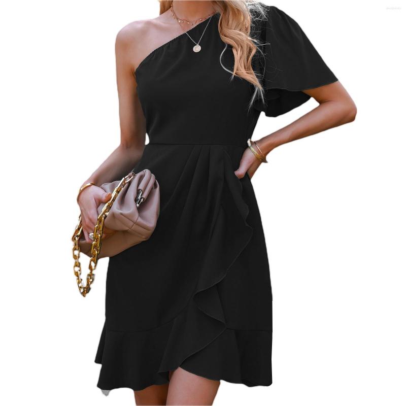 Casual Dresses Fashion Women Summer Dress Solid Color One Shoulder Ruffles Female Party Mini Sundress Clubwear, Black
Casual Dresses Fashion Women Summer Dress Solid Color One Shoulder Ruffles Female Party Mini Sundress Clubwear, Black