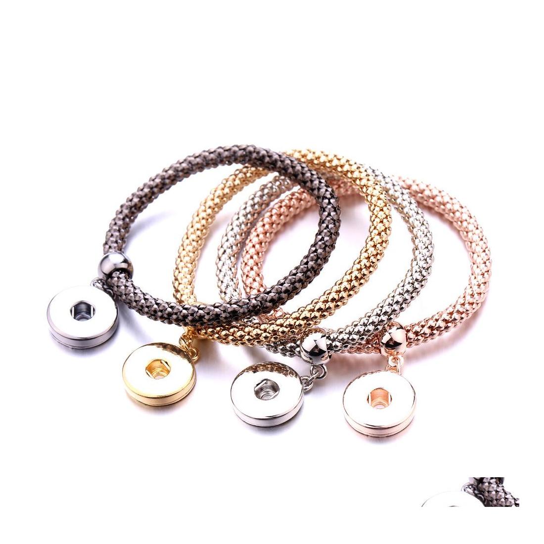 Charm Bracelets Gold Sier Plated 18Mm Snap Button Bracelet Elastic Snaps Buttons Jewelry For Women Men Drop Delivery Dh3Db 
Charm Bracelets Gold Sier Plated 18Mm Snap Button Bracelet Elastic Snaps Buttons Jewelry For Women Men Drop Delivery Dh3Db