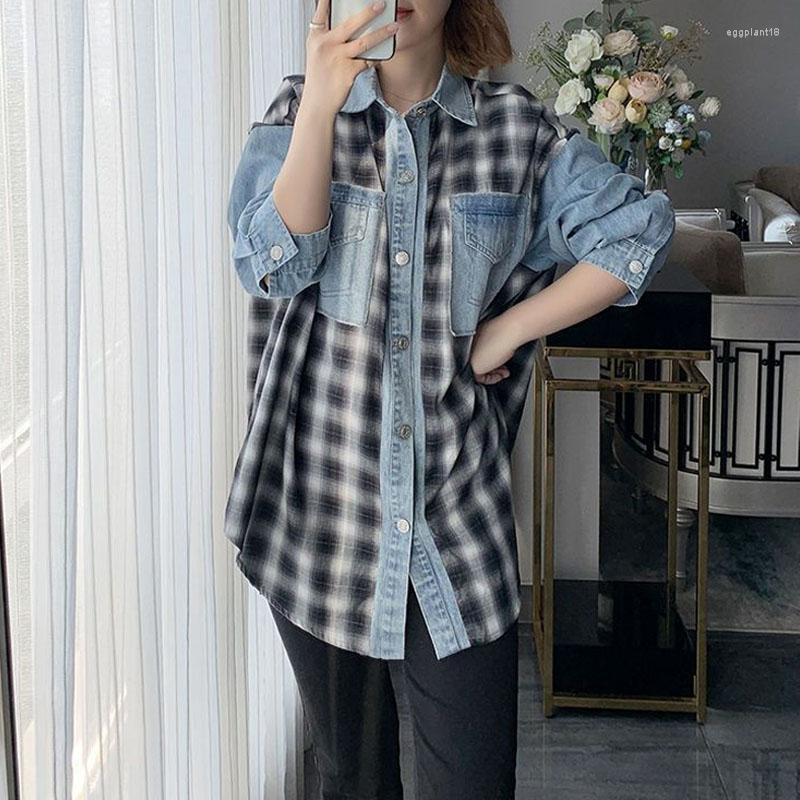 Women's Blouses Spring Autumn Plaid Spliced Denim Midi Blouse Fashion Ladies Turn-down Collar Loose Casual Streetwear Long Sleeve Button, White
Women's Blouses Spring Autumn Plaid Spliced Denim Midi Blouse Fashion Ladies Turn-down Collar Loose Casual Streetwear Long Sleeve Button, White