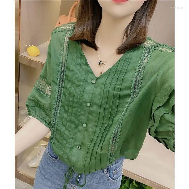 Women's Blouses V-neck Short Sleeve Shirt Women's 2023 Summer Fashion Design Top Vintage Clothes For Women Tops Shirts, Green
Women's Blouses V-neck Short Sleeve Shirt Women's 2023 Summer Fashion Design Top Vintage Clothes For Women Tops Shirts, Green